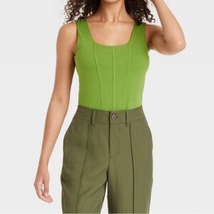 Green Sleeveless Fitted Bodysuit Small
